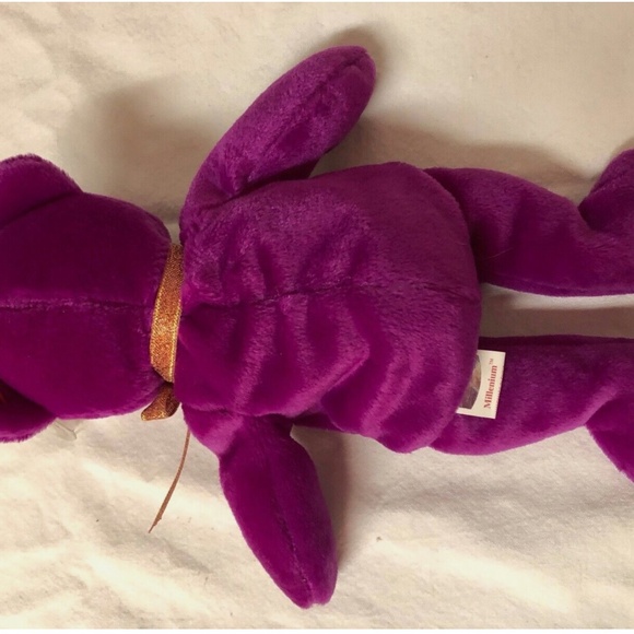 1999 Beanie Babies Magenta Plush 8.5" Millennium Bear w/Errors~MWMT Retired - Picture 4 of 6